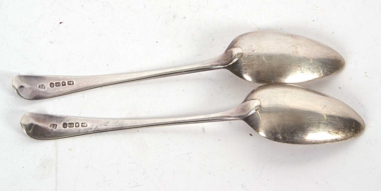 A pair of George III silver tablespoons both engraved with a griffin, London 1787, makers mark for - Image 2 of 2