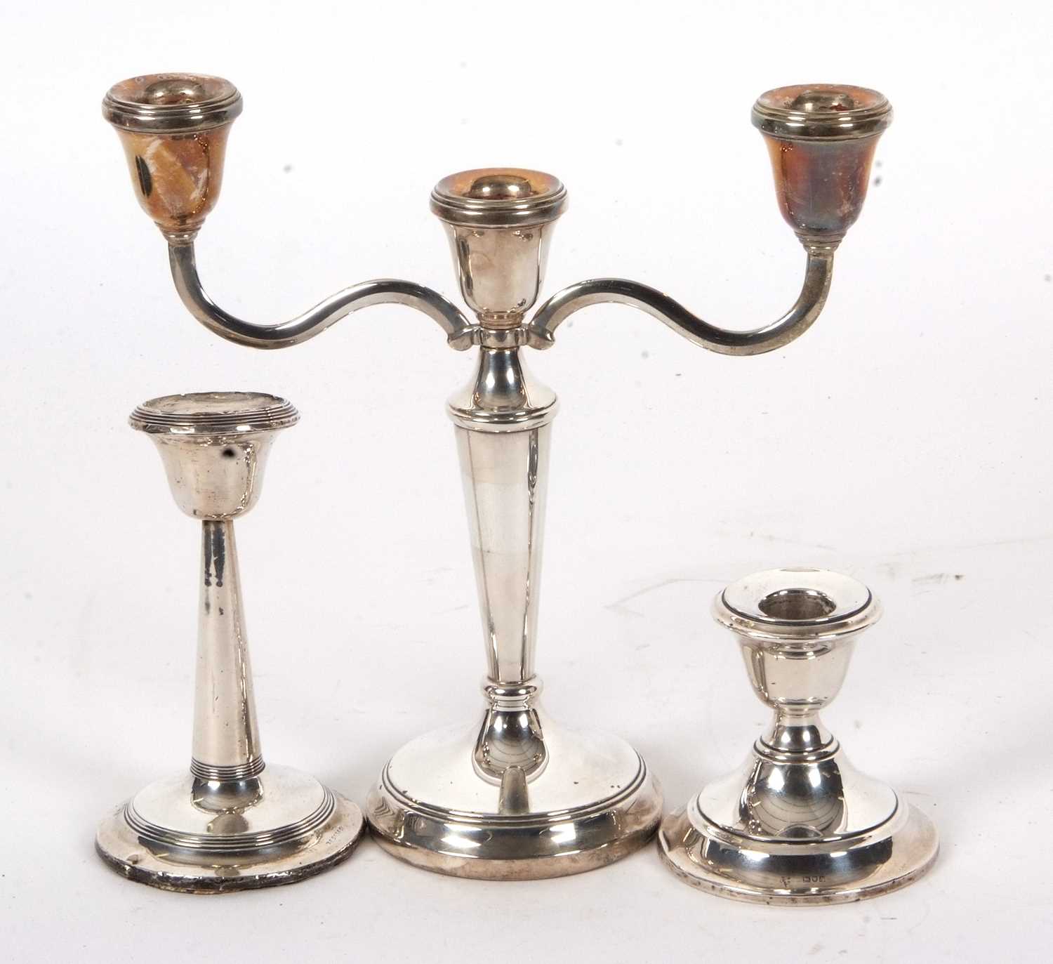 Mixed Lot: An Elizabeth II silver twin branch three light candelabra (loaded), hallmarked for - Image 2 of 2