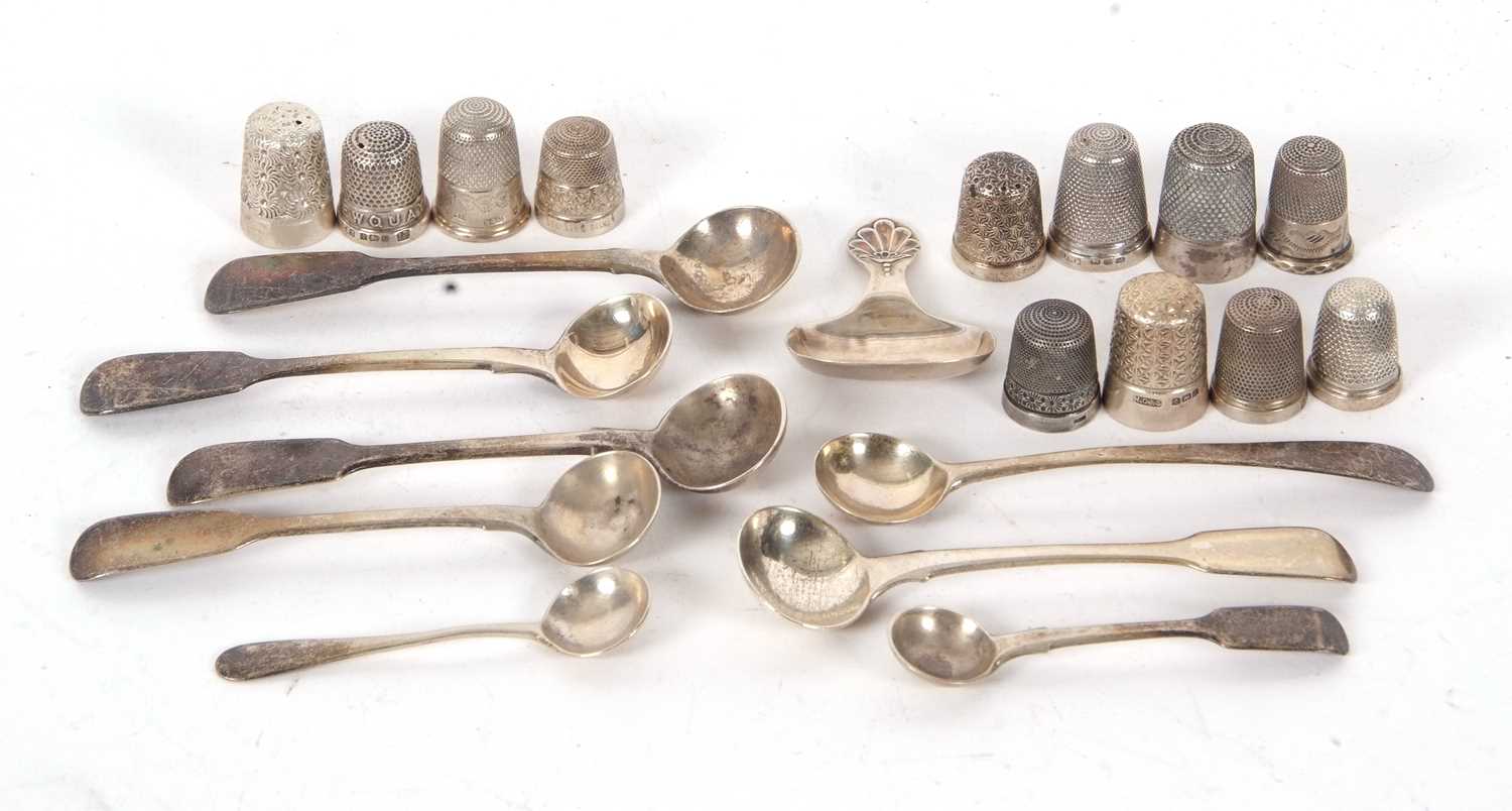 Mixed Lot: Twelve silver thimbles of various dates and makers marks, a George V silver caddy - Image 2 of 2