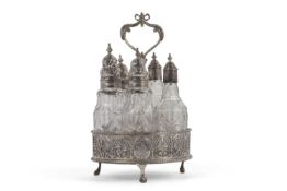 George III circular cruet stand, the loaded base with beaded edges and palmette pierced border,