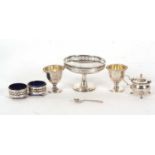 Mixed Lot: George V small tazza, hallmarked Birmingham 1926, two George III silver egg cups,