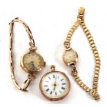 Mixed Lot: Two ladies wristwatches and a pocket watch, the pocket watch is stamped inside the case