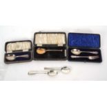 Mixed Lot: A cased Edwardian christening fork and spoon, Chester 1903, makers mark for Thomas Latham