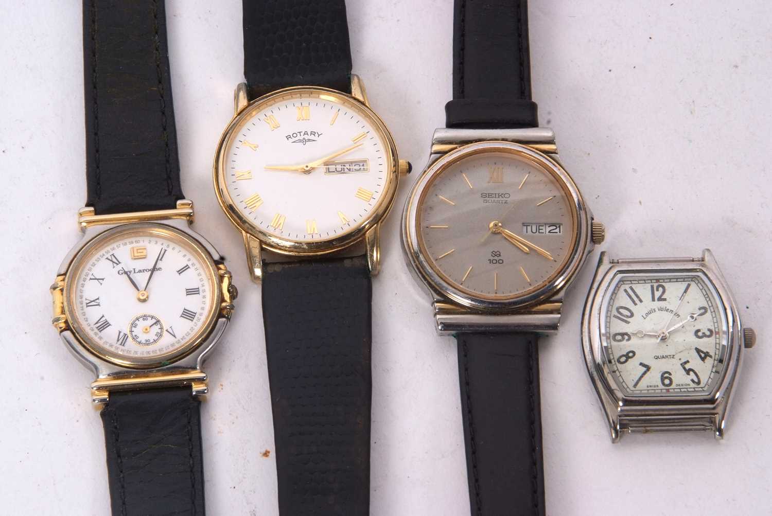 Mixed Lot: Four gents wristwatches, one Seiko, one Rotary and one Guy Loroche and one other