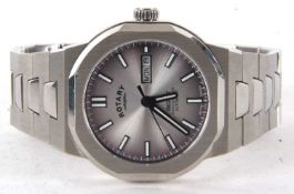 A Rotary Regent automatic gents wristwatch, it has a stainless steel case and bracelet, reference