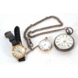 Mixed Lot: A gents Tissot wristwatch, a yellow metal pocket watch, a silver pocket watch and a