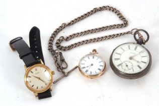 Mixed Lot: A gents Tissot wristwatch, a yellow metal pocket watch, a silver pocket watch and a