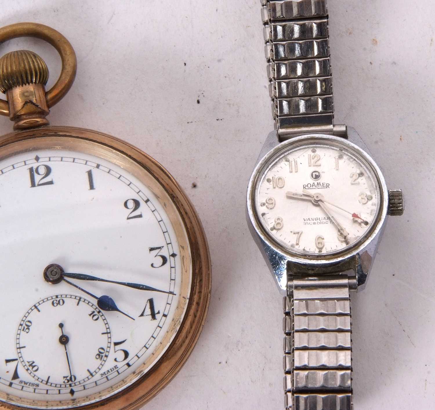 Mixed Lot: Two wristwatches and a rolled gold pocket watch, the wristwatches are a ladies Roma and a - Image 4 of 4