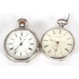 Two silver cased pocket watches, one manually crown wound and the other key wound by John M Sorley