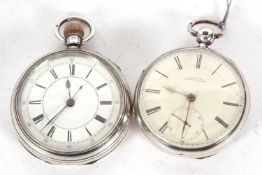 Two silver cased pocket watches, one manually crown wound and the other key wound by John M Sorley