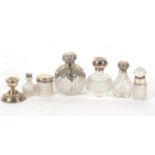 Mixed Lot: An Edwardian cut glass globular scent bottle having a plain silver collar and cherub