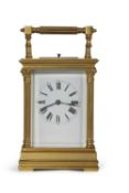 Late 19th/early 20th Century French gilt metal and glass panelled gorge carriage clock with half