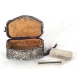 Mixed Lot: An antique silver snuff box of rectangular form with reeded design having a full length