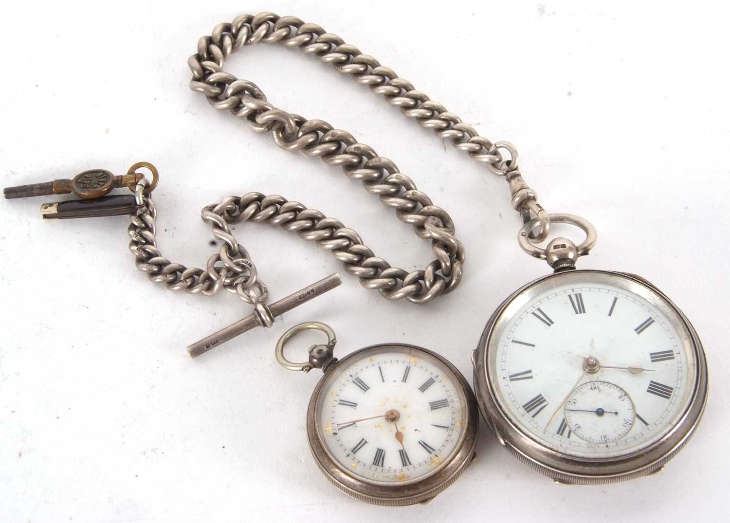 Two pocket watches, one silver gents open face pocket watch with silver albert chain, both the - Image 2 of 2