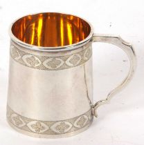 George III silver christening mug of tapering form, having a box shaped handle with two chased and