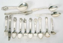 A quantity of Danish silver flat ware circa 1950's to include serving spoon and fork, various