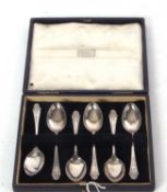 Cased set of six silver teaspoons, London 1944, makers mark for Josiah Williams & Co, 62gms
