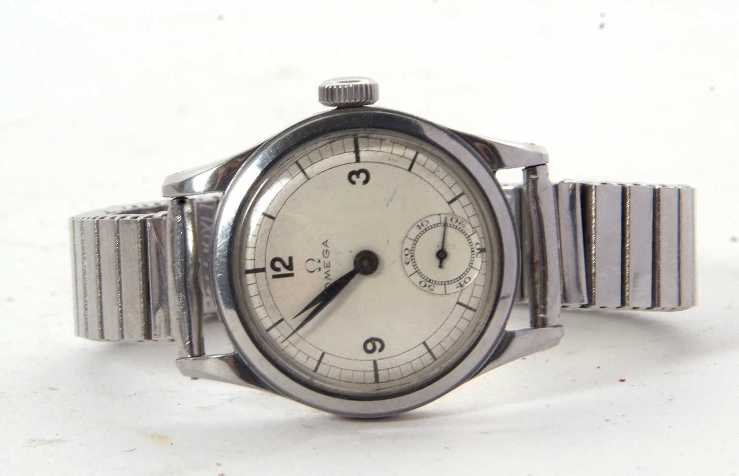 A stainless steel cased Omega gents wristwatch, circa 1930, it has a manually crown wound - Image 2 of 4