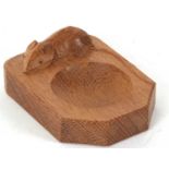 A vintage Robert Thompson mouseman hand carved oak pin dish, 10 x 7.5cm