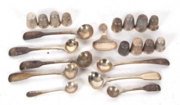 Mixed Lot: Twelve silver thimbles of various dates and makers marks, a George V silver caddy