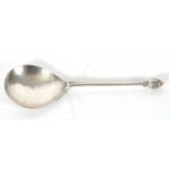 A mid 17th Century Norwegian silver baptism spoon having an oval rounded bowl, tapering reeded
