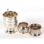 Mixed Lot: A silver plated christening mug engraved "Amanda Jane" together with two hallmarked