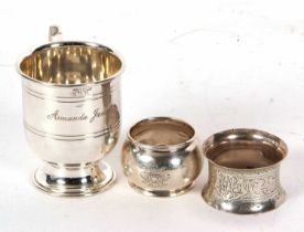 Mixed Lot: A silver plated christening mug engraved "Amanda Jane" together with two hallmarked