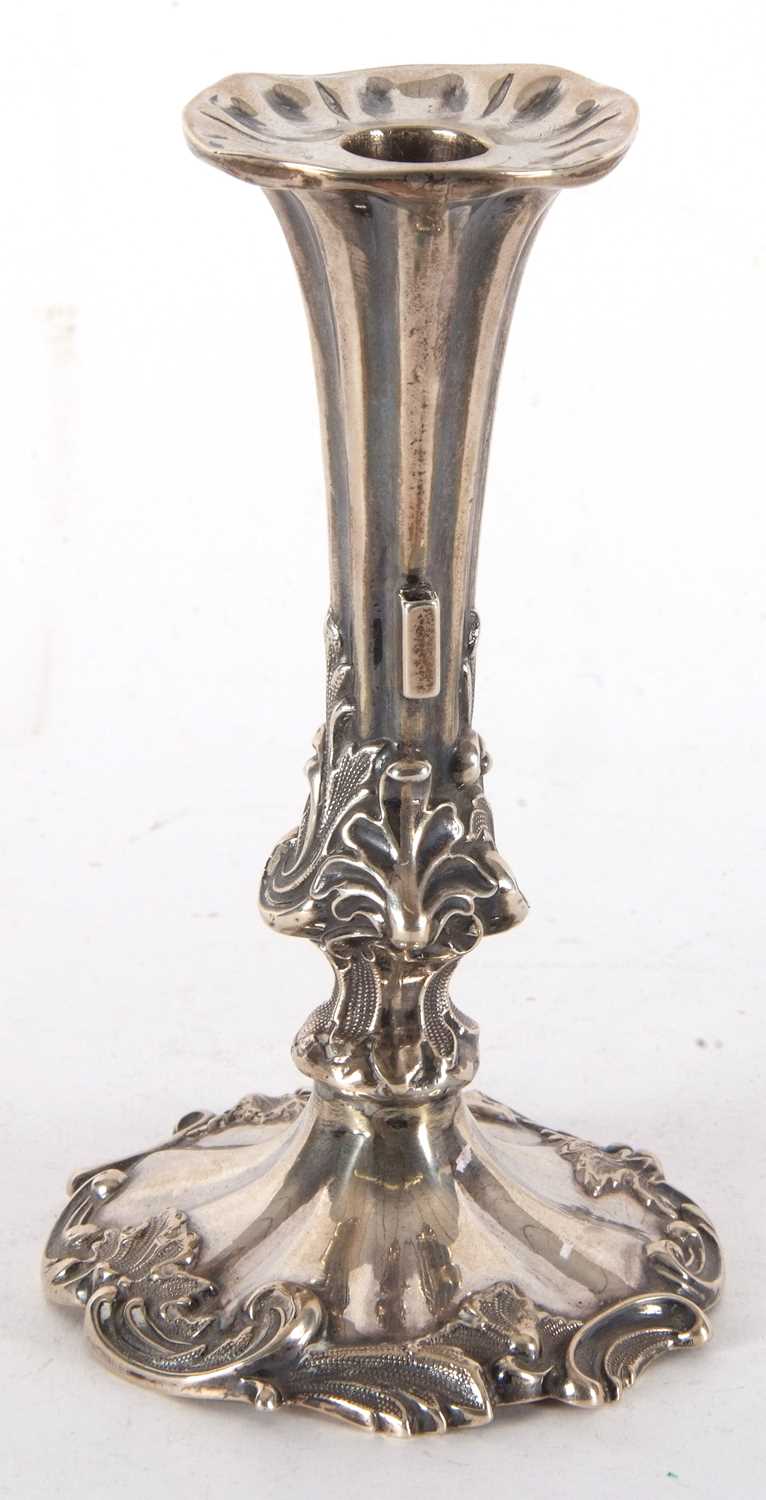 Victorian silver chamber stick having fluted stem with carrying scroll side handle, decorated with - Image 5 of 5