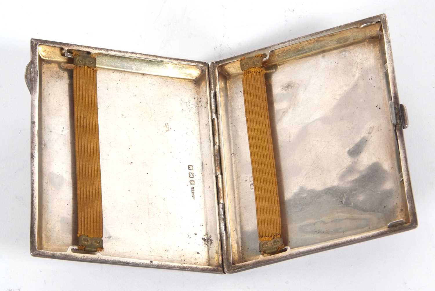 Hallmarked silver cigarette case of rectangular form, all over decorated with a chased geometric - Image 3 of 3