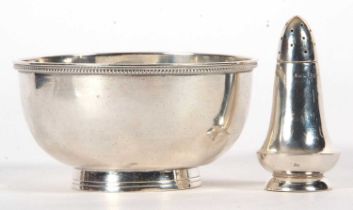Mixed Lot: A small Victorian silver bowl of plain circular design having a beaded rim and reeded