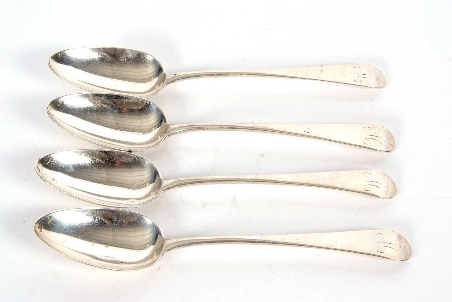 Four George III silver tablespoons, initialled, hallmarked London 1796, makers mark George Smith &