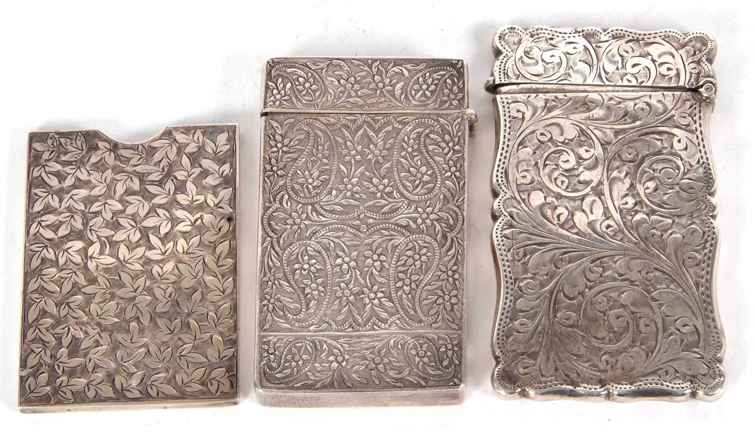 Mixed Lot: An Edwardian silver card case of shaped rectangular form, hinged lid chased and - Image 2 of 3