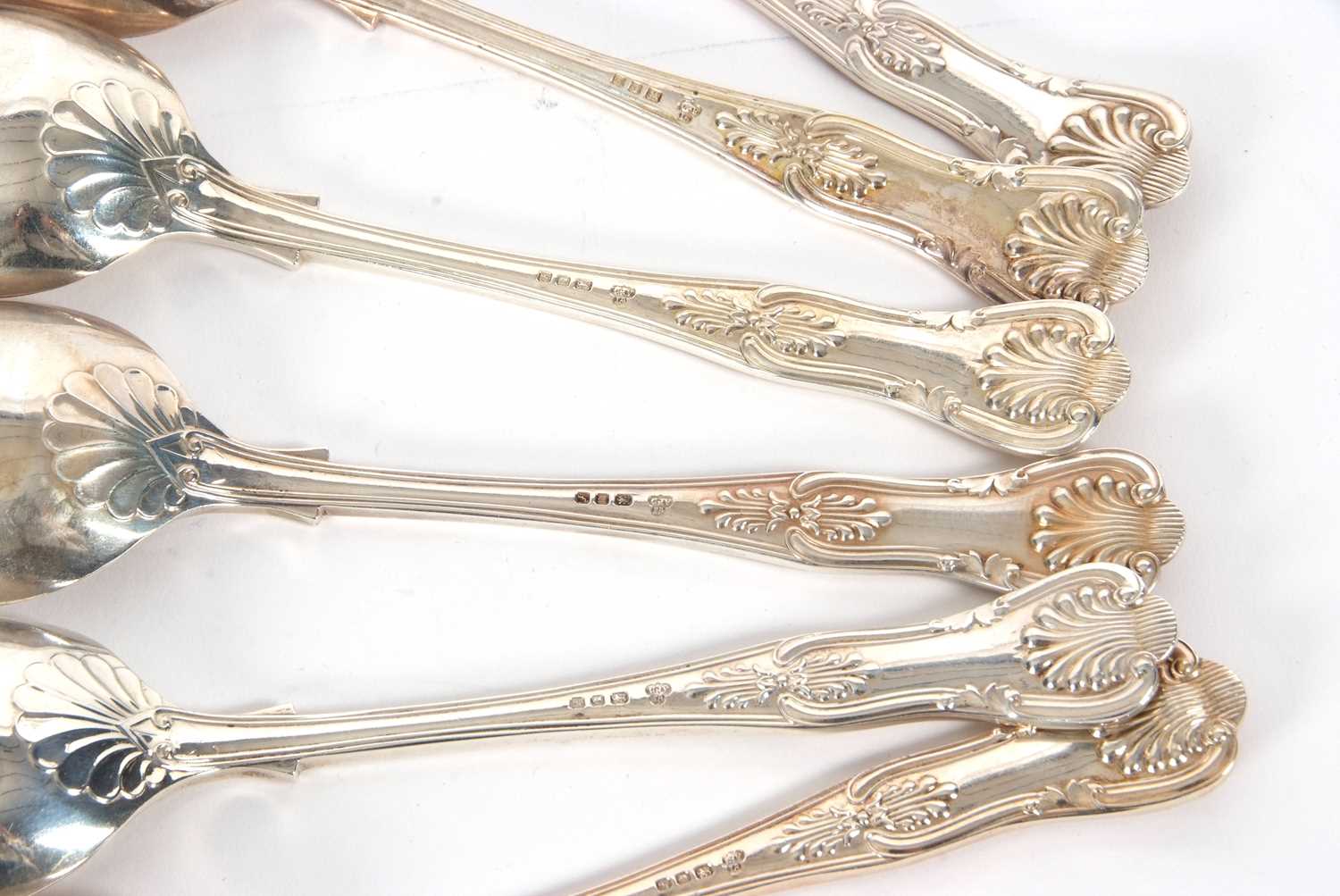 Six Elizabeth II silver Kings pattern dessert spoons, London 1961, makers mark for C J Vander Ltd, - Image 3 of 3