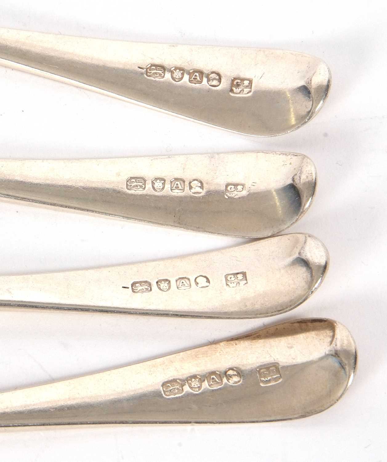 Four George III silver tablespoons, initialled, hallmarked London 1796, makers mark George Smith & - Image 5 of 5