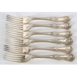 Six Kings pattern table forks, double struck, five Victorian and one later example, hallmarked