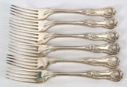 Six Kings pattern table forks, double struck, five Victorian and one later example, hallmarked