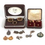 Mixed Lot: Two 9ct gold fobs, one engraved to the back, 5.0gms, a siver gilt and enamel athletics