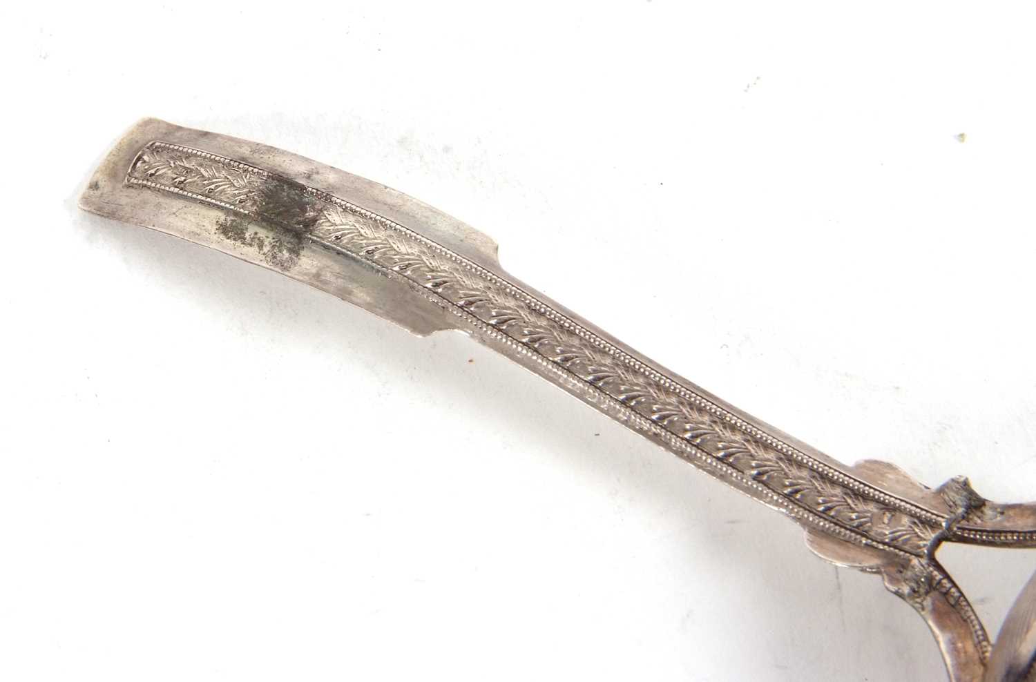 Dutch silver caddy spoon circa 1840, 10.5cm long, handlle (a/f) - Image 3 of 5