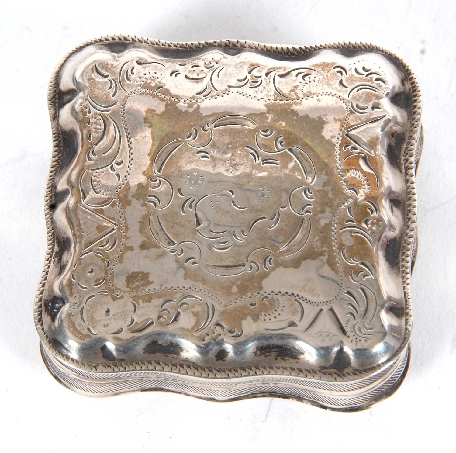 Mixed Lot: An antique Dutch silver trinket/peppermint box of cushion shape, the hinged lid chased - Image 2 of 5
