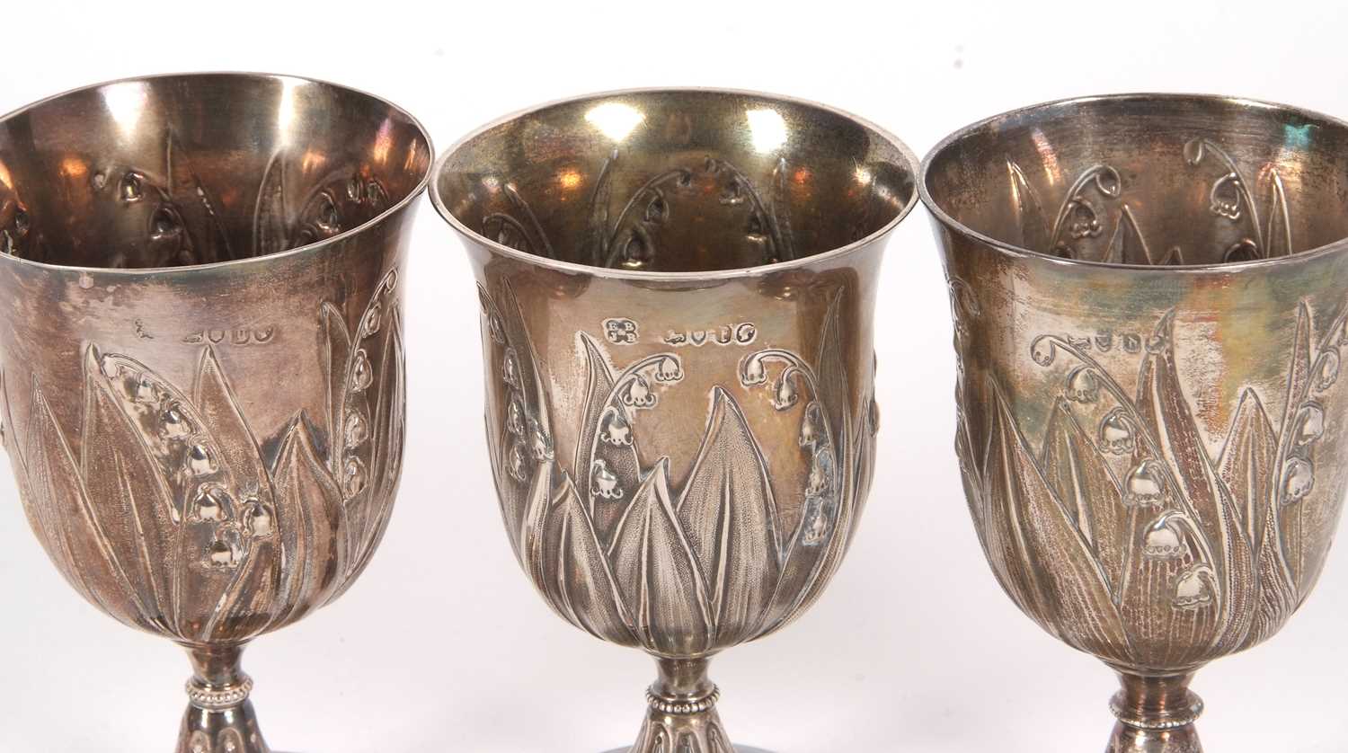 A group of three Victorian goblets each decorated with the Lily of the Valley pattern hallmarked for - Image 4 of 5