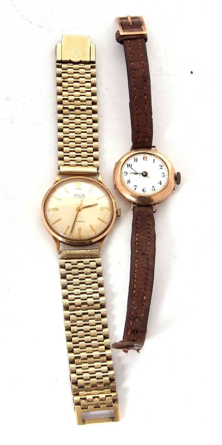 A mixed lot of two 9ct gold wristwatches, one gents Incabloc Avia and the other a ladies enamel dial - Image 2 of 2