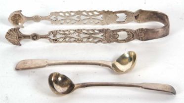 Mixed Lot: Two Georgian silver condiment spoons, fiddle pattern, London 1810 and London 1813, makers