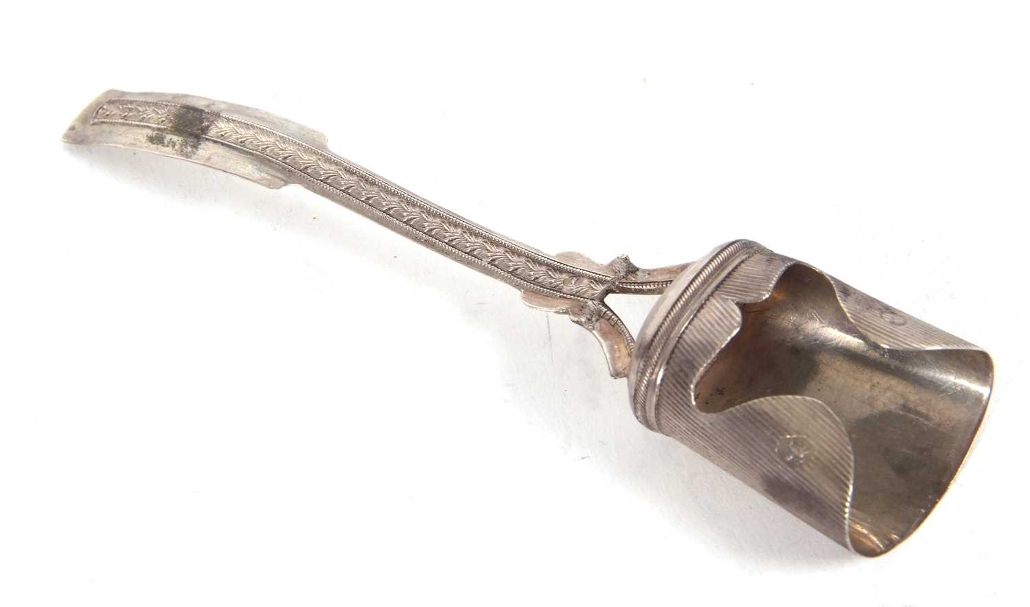 Dutch silver caddy spoon circa 1840, 10.5cm long, handlle (a/f) - Image 2 of 5