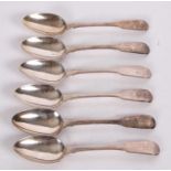 A set of six George IV silver dessert spoons, fiddle pattern, engraved with initials and armorial,