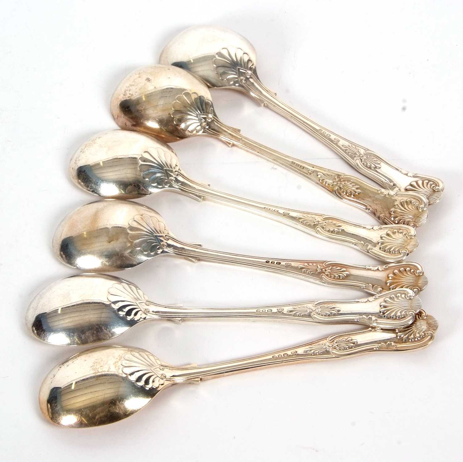 Six Elizabeth II silver Kings pattern dessert spoons, London 1961, makers mark for C J Vander Ltd, - Image 2 of 3
