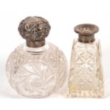 Late Victorian cut glass scent bottle with silver hinged lid and collar, Birmingham 1900, makers