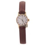 A 9ct gold cased ladies Omega wristwatch, it has a manually crown wound movement, the watch is