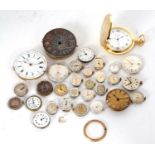 A mixed lot of various wrist and pocket watch movements and parts, (a/f)