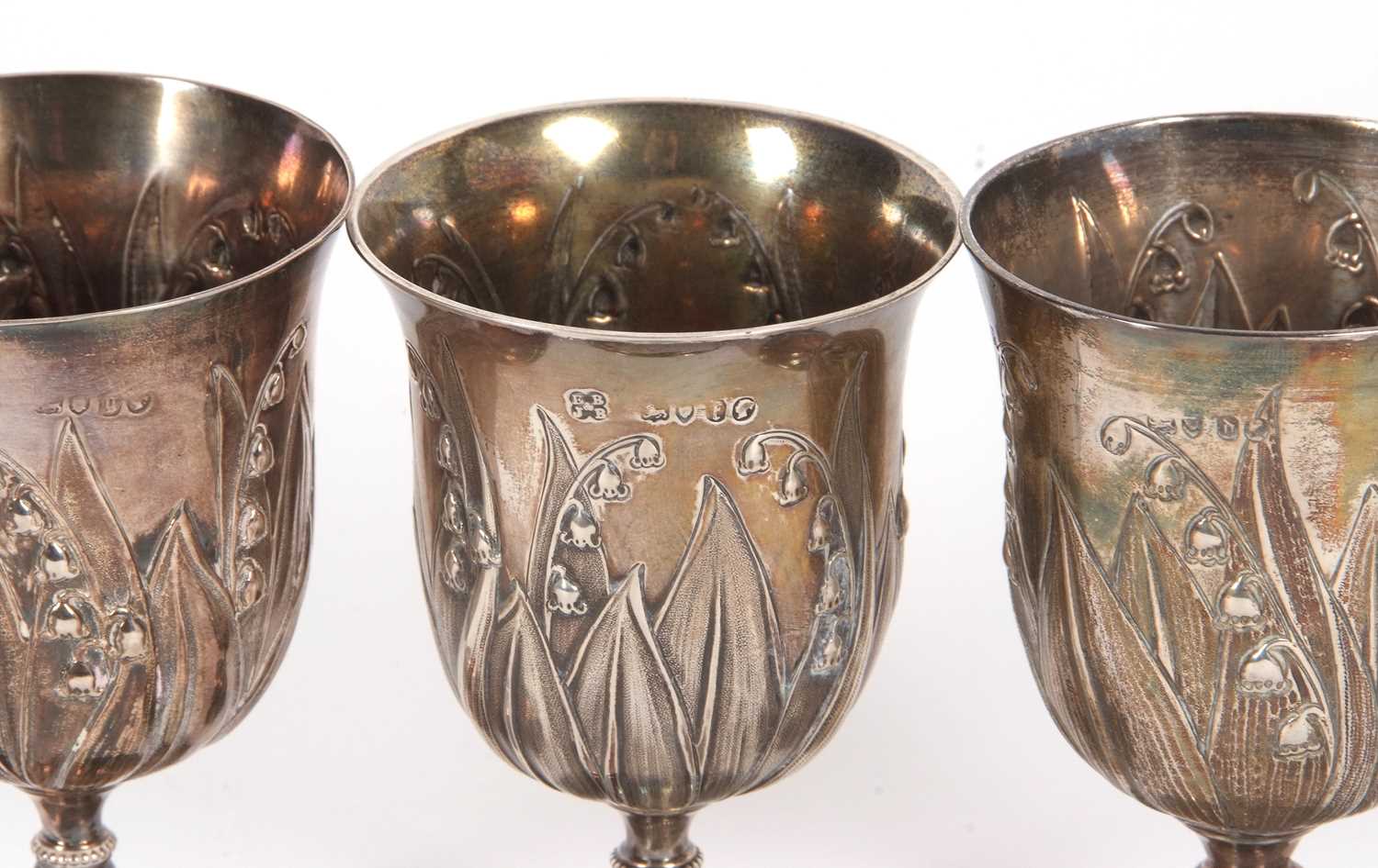 A group of three Victorian goblets each decorated with the Lily of the Valley pattern hallmarked for - Image 5 of 5