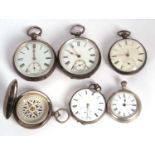 Mixed Lot: Five pocket watches and a compass, three of the pocket watches are hallmarked, the others